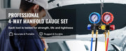 Load image into Gallery viewer, SucceBuy 4 Way AC Gauge-AC Manifold Gauge Set 5ft Hoses for R134A/R22/R12/R410A Work on Car Auto Freon Charging and Evacuation
