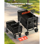 SucceBuy Double Decker Wagon Collapsible 300L & 450lbs Heavy Duty Extended Long Garden Cart with All-Terrain Wheels for Camping
