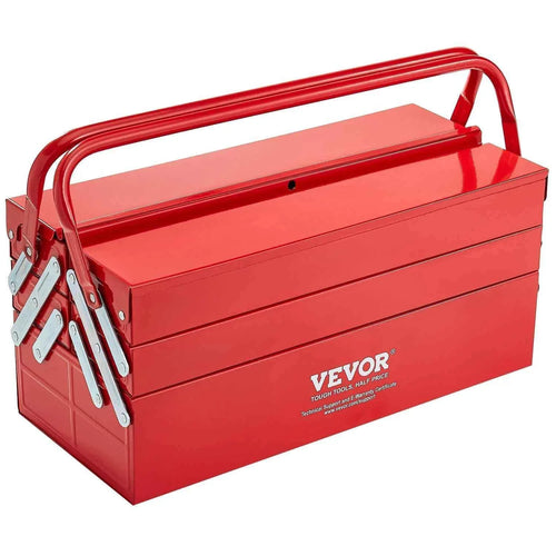 Amocart 18in Metal Tool Box 3-Tier 5-Tray Portable Folding Tool Chest Organizer with Handle Toolbox for Warehouse Repair Shop