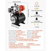 Load image into Gallery viewer, Amocart 1HP/1.6 HP Shallow Well Pump with Pressure Tank 120V Stainless 5-Gal Tank 20/40 PSI Pressure Switch for Home Garden
