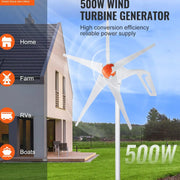 Load image into Gallery viewer, SucceBuy Wind Turbine Generator 12V 500W/800W Wind Turbine Wind Power Generator with MPPT Controller Suitable for Home Farm RVs
