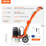 Amocart Electric Concrete Floor Grinder 7inch Walk-Behind 1.7HP Concrete Floor Polisher 1300W 1720RPM for Granite Marble Stones