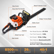 Bild in Galerie-Viewer laden, SucceBuy 23.2-inch 26CC 2 Cycle Gas Hedge Trimmer Gas Powered Handheld Hedge Trimmer 180° Adjustable for Trimming Shrubs Bushes
