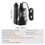 Amocart Utility Pump 1/3HP 2450GPH High Flow 30ft Head Sump Pump Submersible Water Pump 10ft Long Power Cord for Draining Water