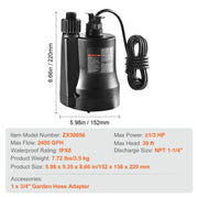 Bild in Galerie-Viewer laden, Amocart Utility Pump 1/3HP 2450GPH High Flow 30ft Head Sump Pump Submersible Water Pump 10ft Long Power Cord for Draining Water
