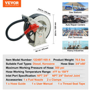 Load image into Gallery viewer, SucceBuy 33/50/66ft Fuel Hose Reel Extra Long Retractable Spring Driven Auto Swivel Rewind for Auto Repair Heavy Industries - AMOCART
