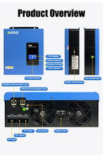 ANENJI Split Phase 12KW 48V Hybrid Solar Inverter Parallel 4.2KW 24V Inverter Pure Sine 120V 220V On Grid MPPT 200A Solar Charger PV 500V