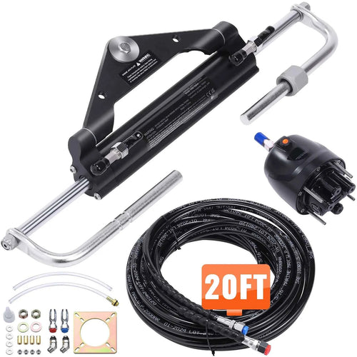 SucceBuy Kit de direction hydraulique hors-bord 150 CV pour bateau, tuyau de 6 m et vérin bidirectionnel intégré, accessoires de bateau