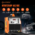 HITBOX AC/DC Aluminium Tig Welding Machine HBT250P HF TIG/MMA ARC Stick Welder with Pulse Argon Welding IGBT Inverter 2T/4T