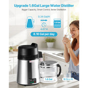 Load image into Gallery viewer, SucceBuy Water Distiller 6L 1.6 Gal Larger Pure Water Purifier Filter For Home Table Countertop Glass Pot Distilled Maker Sliver - AMOCART
