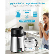 Load image into Gallery viewer, Amocart Water Distiller 6L 1.6 Gal Larger Pure Water Purifier Filter For Home Table Countertop Glass Pot Distilled Maker Sliver
