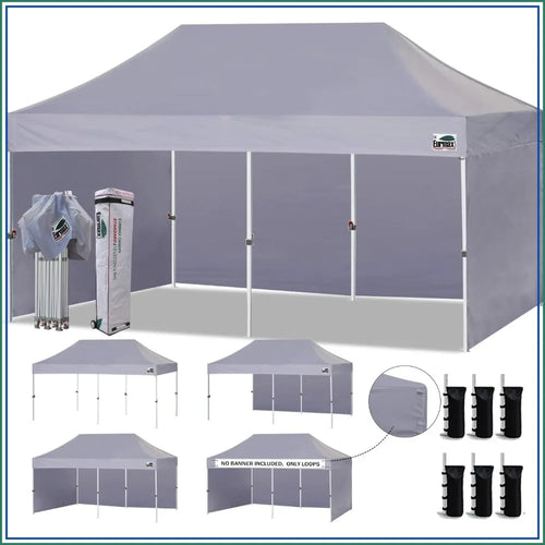 10x20 Pop Up Canopy Tent Commercial Heavy Duty Outdoor Gazebo with 4 Walls UV Resistant Waterproof Instant Shelter Gray