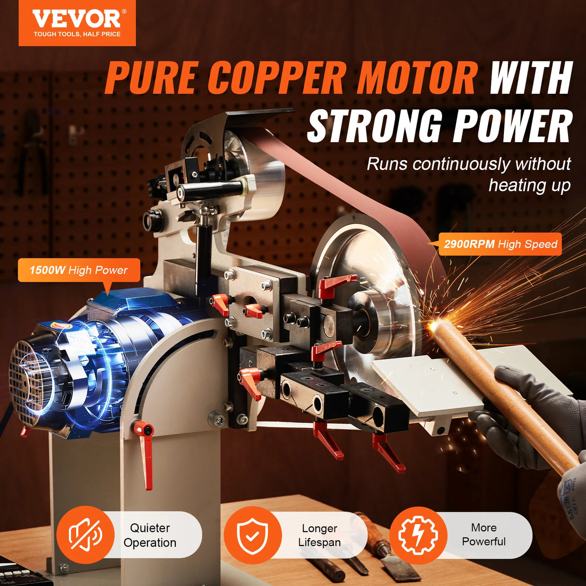SucceBuy Belt Grinder Sander Variable Speed Belt Polisher with VFD 1500W Knife Sharpener Grinding Moulds & 3PCS Sanding Belts Amocart