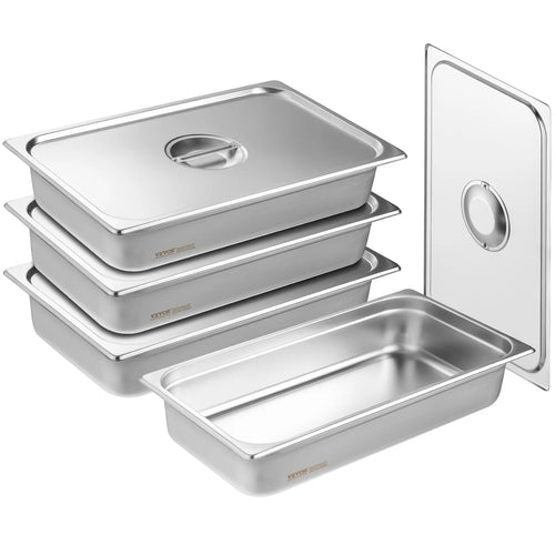 SucceBuy 4Pack Hotel Pans Full Size Anti-Jam Steam Pan with Lid Stainless Steel Steam Table Pan 4-Inch Deep Commercial Table Pan