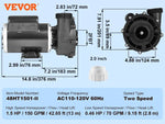 Amocart 2 Speed SPA Pump 48/56-Frame AC110-120V SPA Pump 1.5HP/3HP/4HP High Speed 2'' Port 90° Rotational Interface for Hot Tub