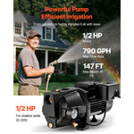 SucceBuy 0.5/1/1.5/2 HP Shallow Well Jet Pump 790/1400/4250/5200 GPH with 108/112/147/164 ft Max Head Lift for Garden Irrigation