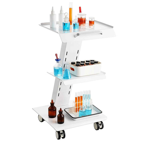 SucceBuy Lab Trolley 3-Layer Rolling Cart Metal Mobile Trolley  220 lbs Weight Capacity for Lab Clinic Beauty and Salon