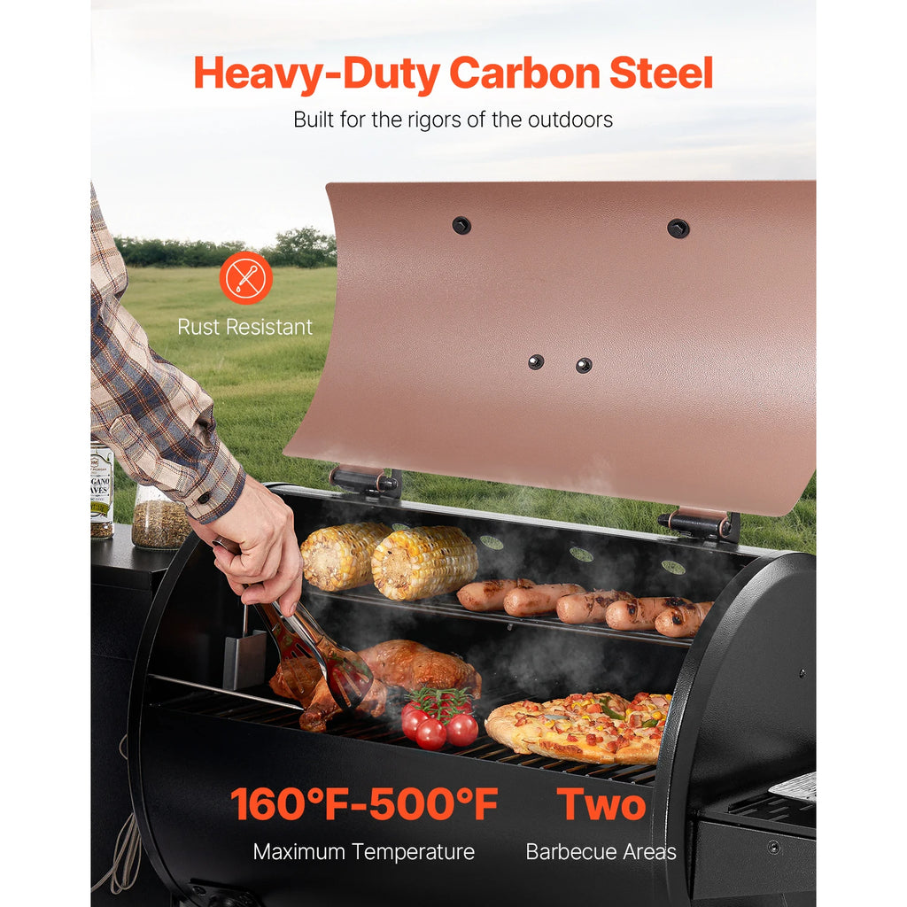 SucceBuy Wood Pellet Grill Smoker 8 in 1 BBQ Grills for Outdoor Cooking with Digital Controller Meat Probe 500°F Max Temperature