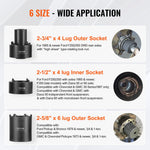 SucceBuy Spindle Nut Socket Tool Kit 1/2 inch Drive 6 Piece Axle Hub Nut Socket Set Vehicles Axle Spindle Nut Retainers Remover