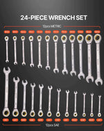 Amocart Combination Wrench Set 24/30-Piece Ratcheting Wrench Set with Organizer Rack Cr-V Steel Wrench Set SAE  Metric