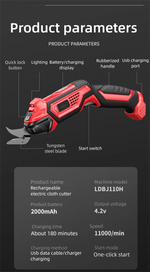 Cordless Electric Scissors 2 Blades Portable 4V Shears for Fabric Cloth Leather Cardboard Carpet DIY USB Cutting Tool 11000RPM