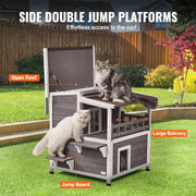 Load image into Gallery viewer, Amocart Outdoor Cat House Weatherproof Feral Cat Shelter 2-story Large Outdoor Wooden Cat House with Balcony Door and Open Roof
