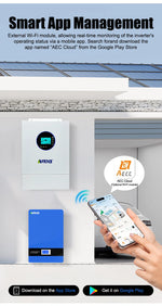 ANENJI Split Phase 12KW 48V Hybrid Solar Inverter Parallel 4.2KW 24V Inverter Pure Sine 120V 220V On Grid MPPT 200A Solar Charger PV 500V