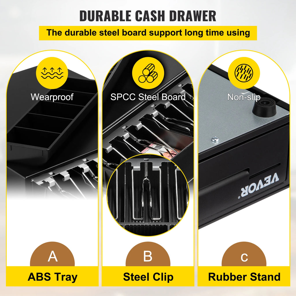 SucceBuy Cash Register Drawer 16" 12 V for POS System Tray Removable Coin Compartment & 2 Keys Included RJ11/RJ12 Cable Drawer