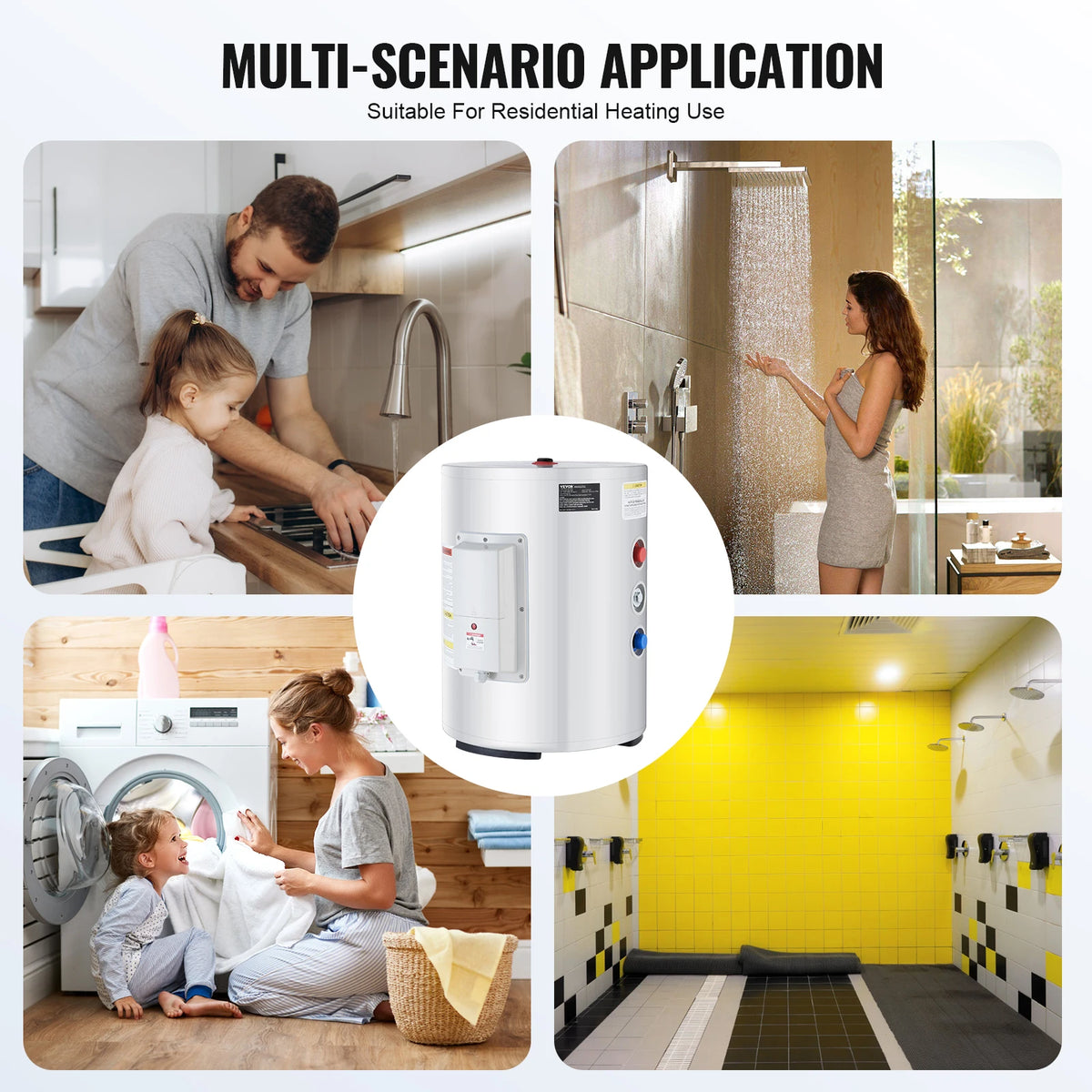 VEVOR Electric Water Heater 10 Gallon Tank Instant Hot Water Heater 1.6Kw Tankless Water Heater w/ LED Display Knob Control IPX4 Amocart