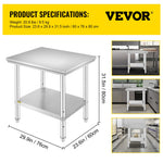 SucceBuy Kitchen Work Bench Commercial Catering Table Worktable with Undershelf Stainless Steel 330LBS 286LBS Restaurant Garage