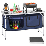 Amocart Camping Kitchen Table Folding Outdoor Cooking Table Aluminum Lightweight Portable Cook Station Foldable Camp Table