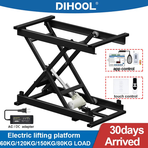 Electric Lifting Platform Tea Table 60/120/150kg Load Elevation Height Adjustable  Remote Control Motor Drive Iron Frame