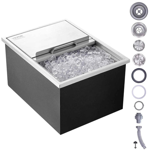 Amocart Drop in Ice Chest Stainless Steel Ice Cooler Commercial Ice Bin with Sliding Cover Outdoor Kitchen Ice Bar