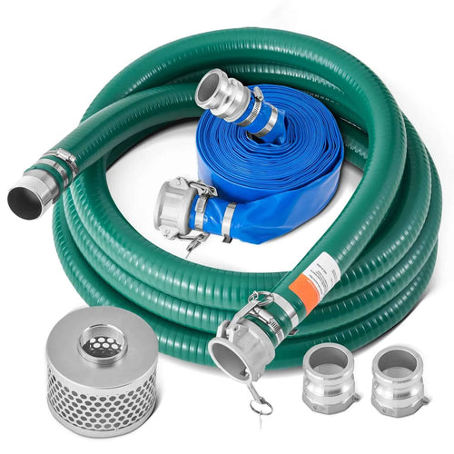 SucceBuy Suction Hose Kit 2inx50ft / 2inx65ft Blue Backwash Hose, 20ft Green Suction Hose & Multiple Accessories for Water Pump