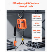 Charger l'image dans la visionneuse de galerie, Portable Power Winch 30 ft Lifting Height for Garage Warehouse Factory Towing SucceBuy 3-in-1 1100lbs Electric Hoist Winch 1500W
