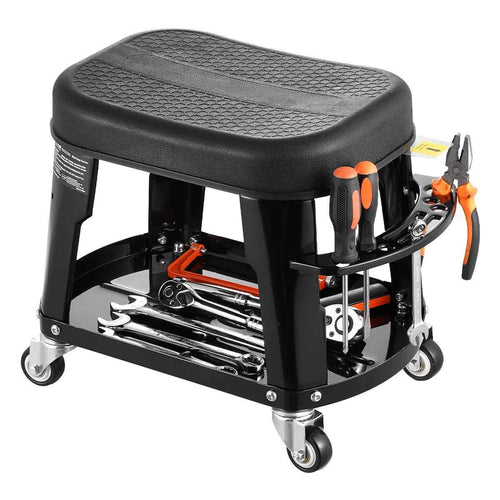 SucceBuy Mechanic Stool 300lbs Garage Seat with Wheels 360° Swivel Rolling Workshop Stool with Tool Tray for Garage, Shop Repair