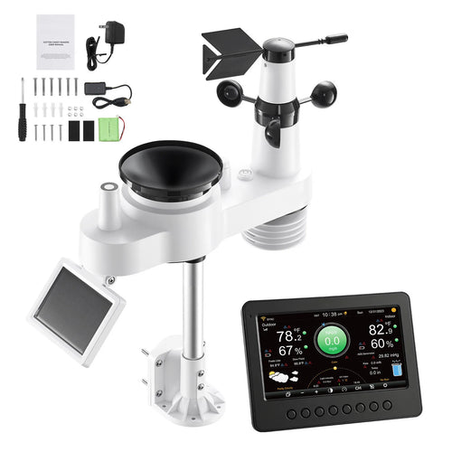 Amocart 7-in-1 Wi-Fi Weather Station 7-In TFT Display Solar Powered Outdoor Sensor, Rain Gauge, Indoor Outdoor Weather Forecast