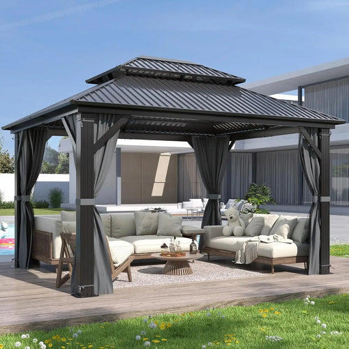 10'x12' Outdoor Hardtop Gazebo with Double Roof - Heavy-Duty Steel Top Aluminum Frame Gazebo with Breathable, Customized