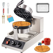Load image into Gallery viewer, SucceBuy Electric Waffle Maker Stainless Steel Round Waffle Iron Non-Stick Waffle Baker Machine Teflon-Coated Baking Pans - AMOCART
