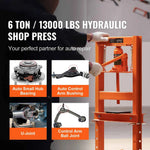 Amocart 6/12T Hydraulic H-Frame Garage Floor Adjustable Shop Press with Plates 6T/12T Orange for Garages or Professional Shop