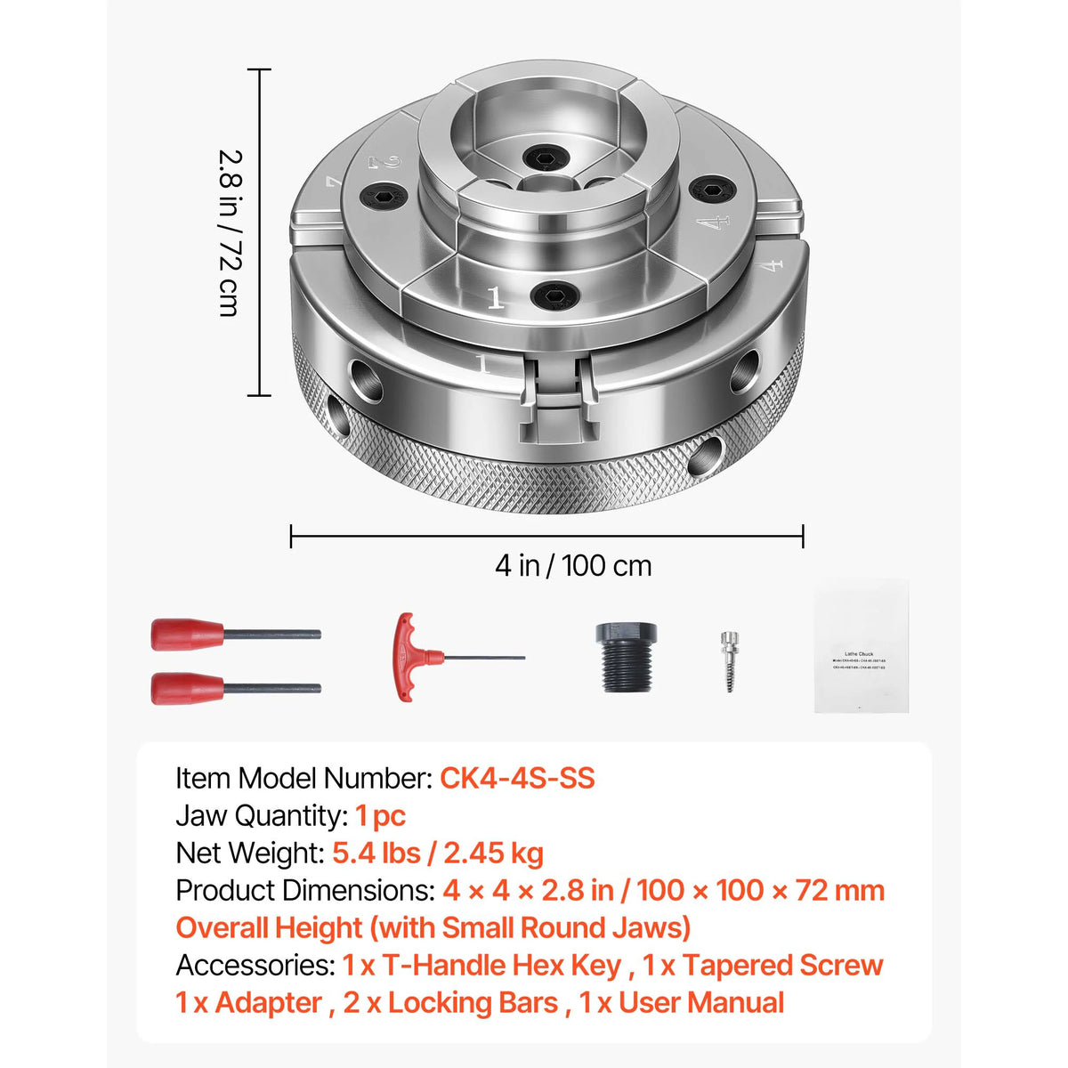 SucceBuy 4 Inch Wood Lathe Chuck 4-Jaw Self-Centering Wood Turning Chuck Set with 1in x 8TPI Thread & Adapter for Woodworking Amocart