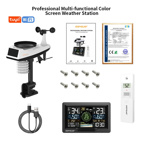 Professional Wi-Fi Wireless Weather Station with 7-in-1 Outdoor Weather Sensor, Large Full-Color LCD, 433MHz, 300ft Range, App