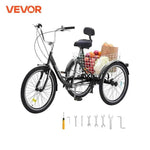 Amocart 20inch 7 Speed Adult Tricycles Bike Adult Trikes 3-Wheeled Bicycles Carbon Steel Cruiser Bike with Basket