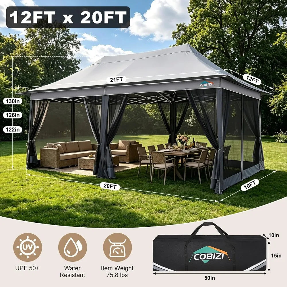 12x20 Pop Up Gazebo on Clearance with Mosquito Netting, Light Gray | Pop Up Canopy Tent, Adjustable Height, Easy, Customized