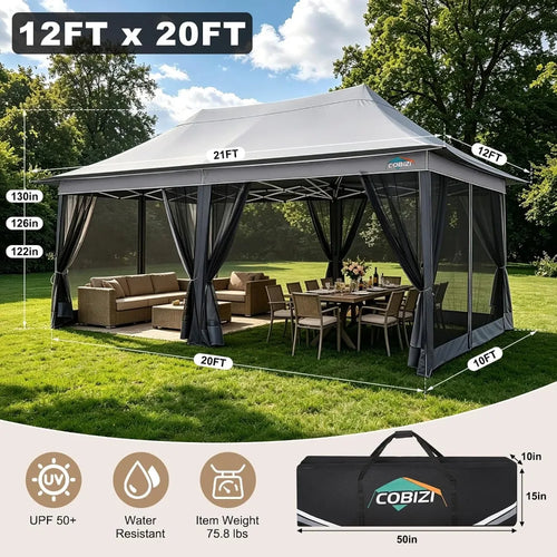 12x20 Pop Up Gazebo on Clearance with Mosquito Netting, Light Gray | Pop Up Canopy Tent, Adjustable Height, Easy, Customized