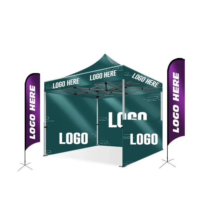 3x3 Custom Print Pop Up Canopy Tent with Flag Wall for Events and Trade Shows Amocart