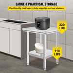 Amocart Stainless Steel Table for Prep & Work Metal Commercial Kitchen Heavy Duty Table with Adjustable Under Shelf and Foot