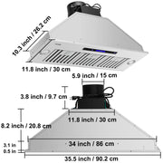 Load image into Gallery viewer, SucceBuy Built-in Range Hood 800/900CFM 3/4-Speed 30/36 Inch Stainless Steel with LED Lights Baffle Filters Ducted Convertible - AMOCART
