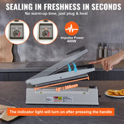 Bild in Galerie-Viewer laden, Amocart 8/12/16in Impulse Poly Bag Sealer Manual Heat Sealing Machine with Adjustable Heating Mode for Plastic Mylar PE PP Bags
