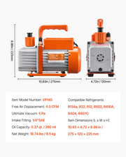 Load image into Gallery viewer, SucceBuy 3.5 CFM 4.5 CFM Vacuum Pump &amp; Gauge Set, Single Stage Rotary Vane HVAC &amp; Hoses for R134a R12 R22 R502a R410A R404 R407C
